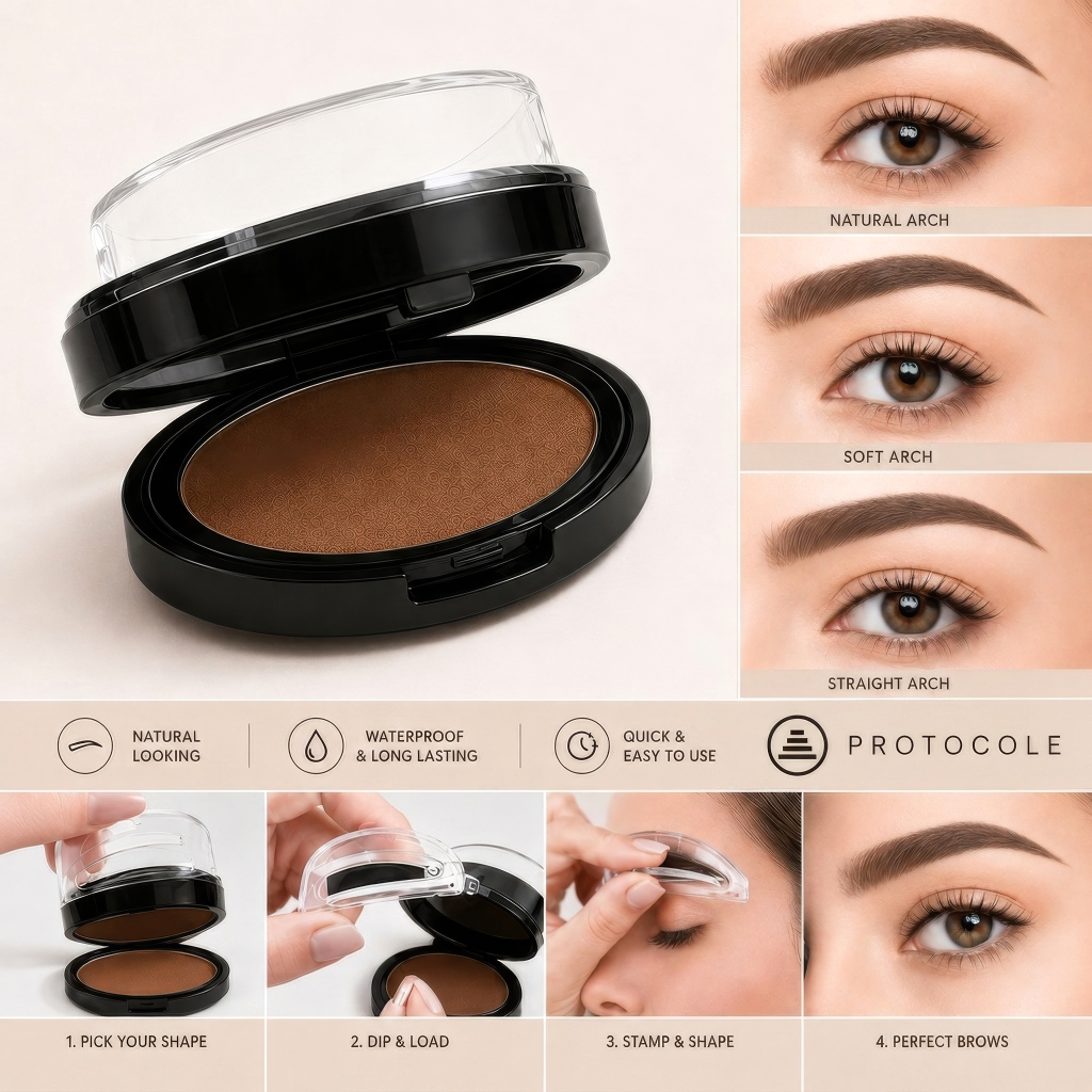 Tampon à sourcils bi-teinte - 3 formes, poudre activée à l'eau